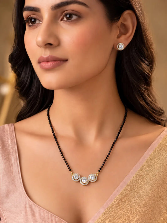 Gold Plated Three Stone Mangalsutra Set