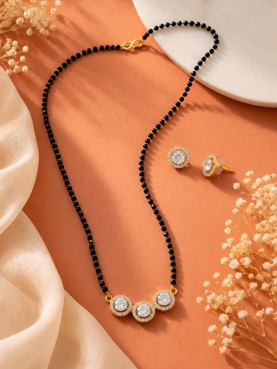 Gold Plated Triple Solitaire Mangalsutra Set