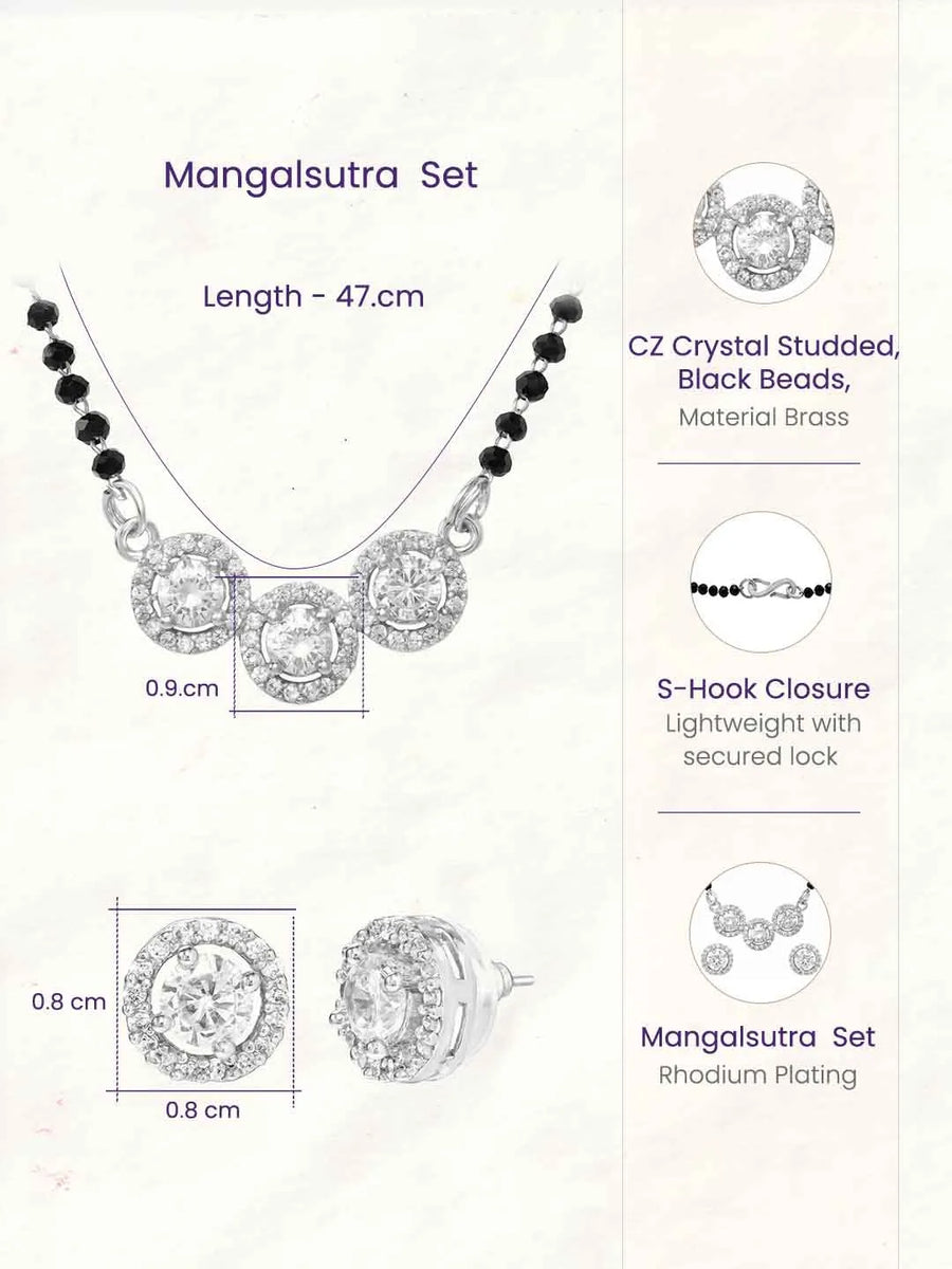 Rhodium Plated Three Stone Mangalsutra Set