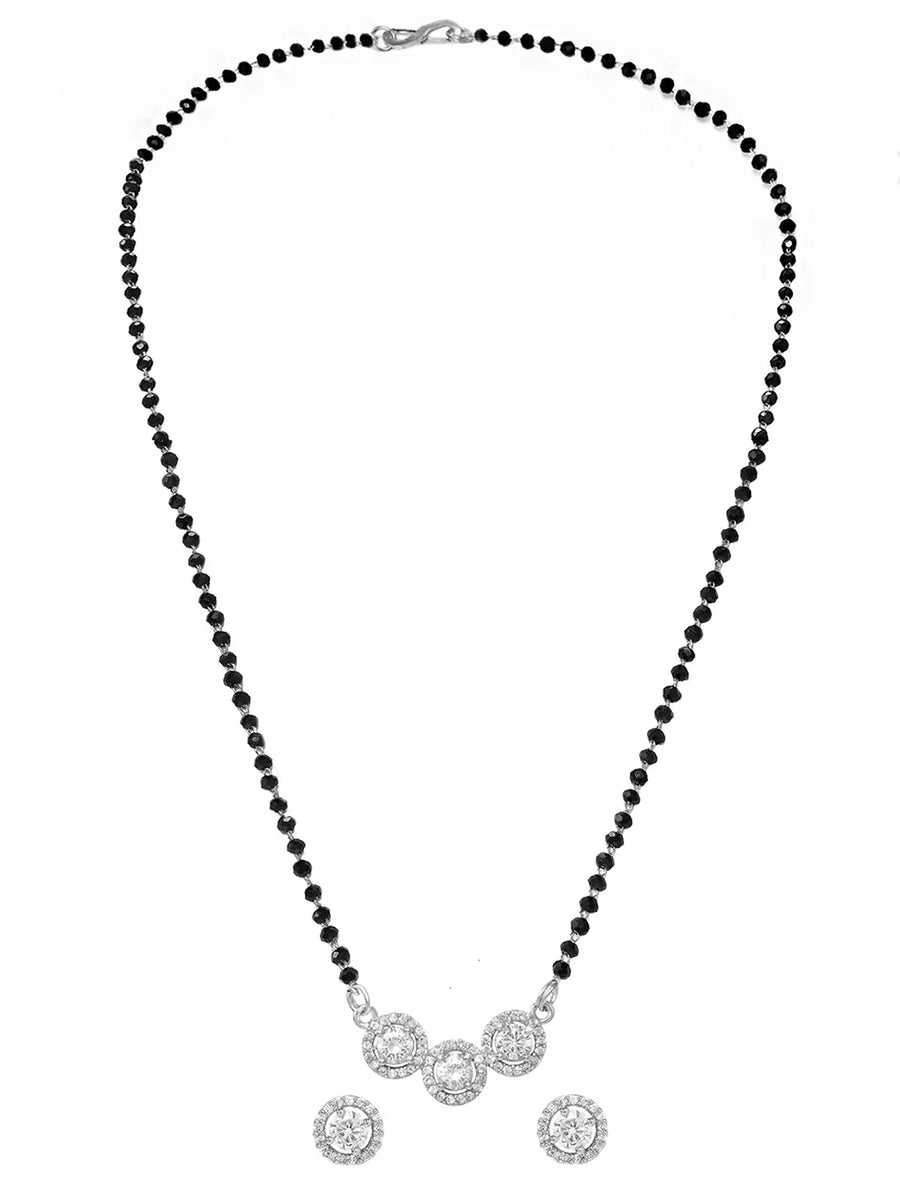 Rhodium Plated Three Stone Mangalsutra Set
