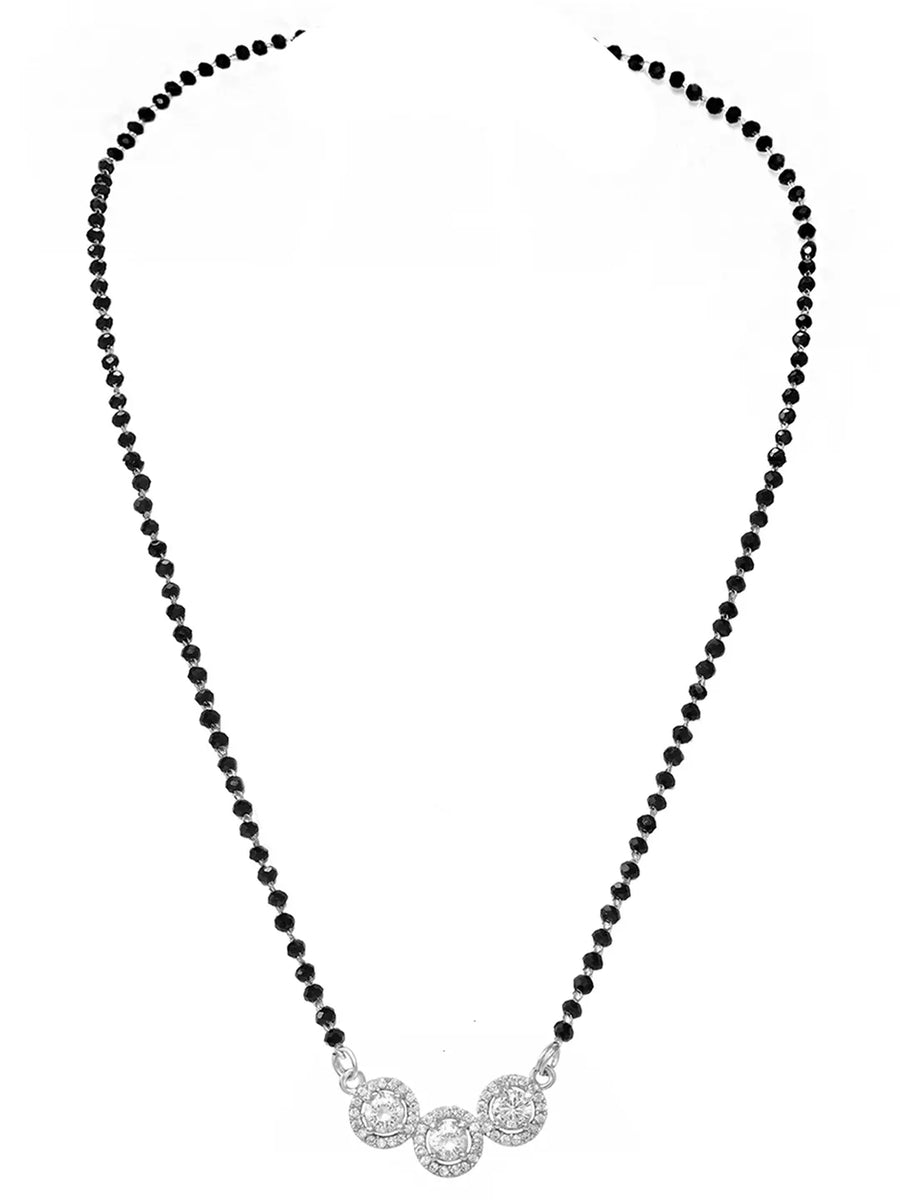 Rhodium Plated Three Stone Mangalsutra Set