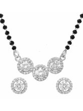 Rhodium Plated Three Stone Mangalsutra Set