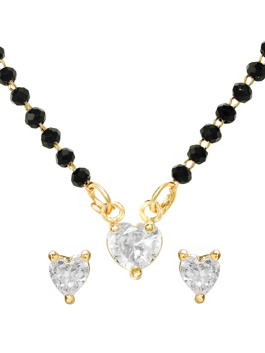 Gold Plated Heart Solitaire Mangalsutra Set
