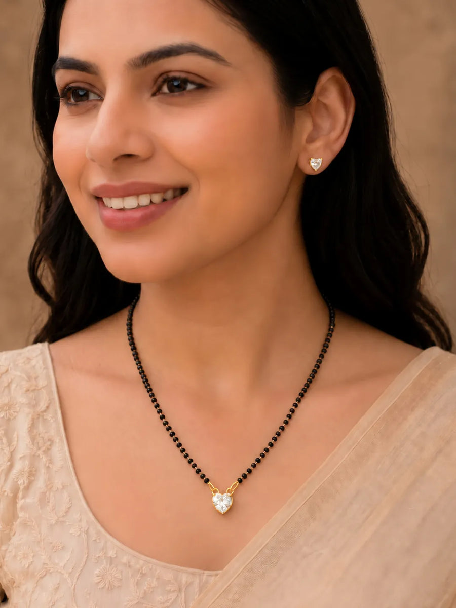 Gold Plated Heart Solitaire Mangalsutra Set