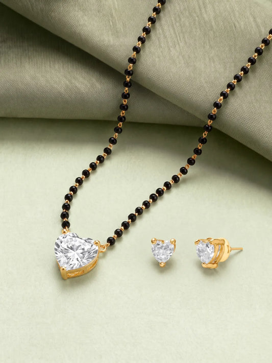 Gold Plated Heart Solitaire Mangalsutra Set