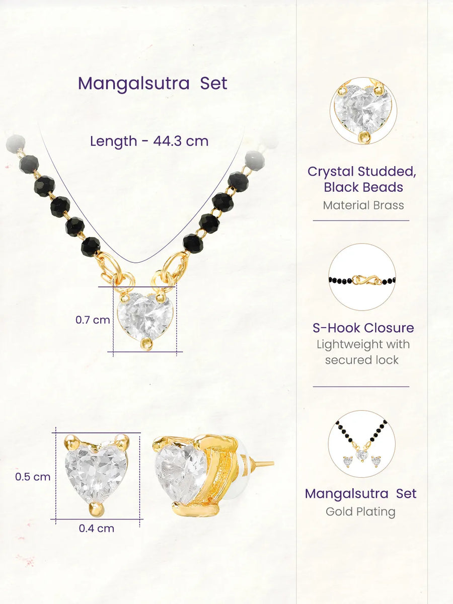 Gold Plated Heart Solitaire Mangalsutra Set