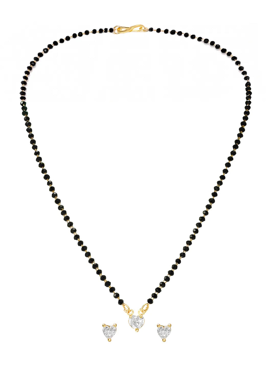 Gold Plated Heart Solitaire Mangalsutra Set