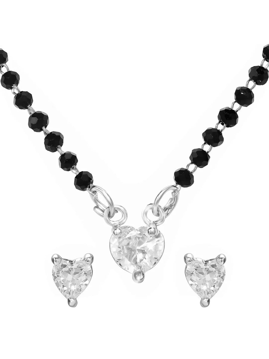 Rhodium Plated Heart Solitaire Mangalsutra Set