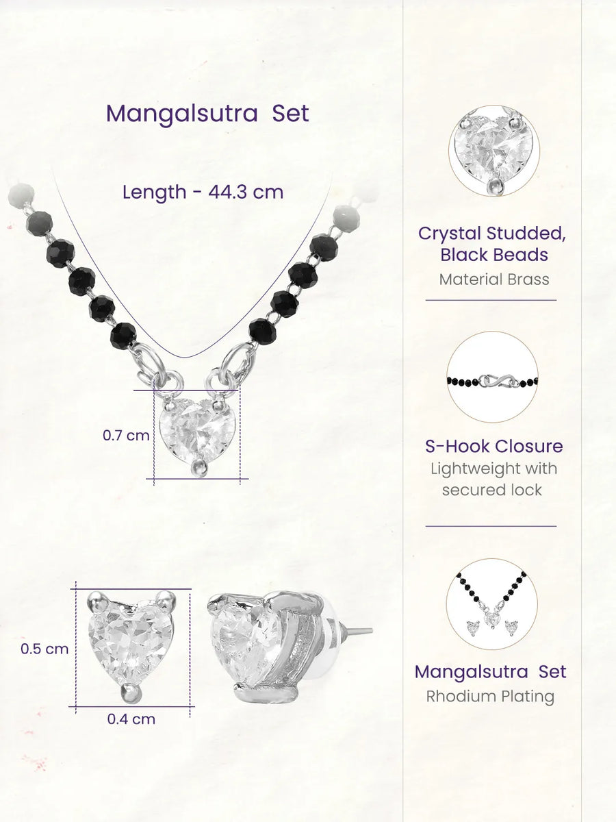 Rhodium Plated Heart Solitaire Mangalsutra Set