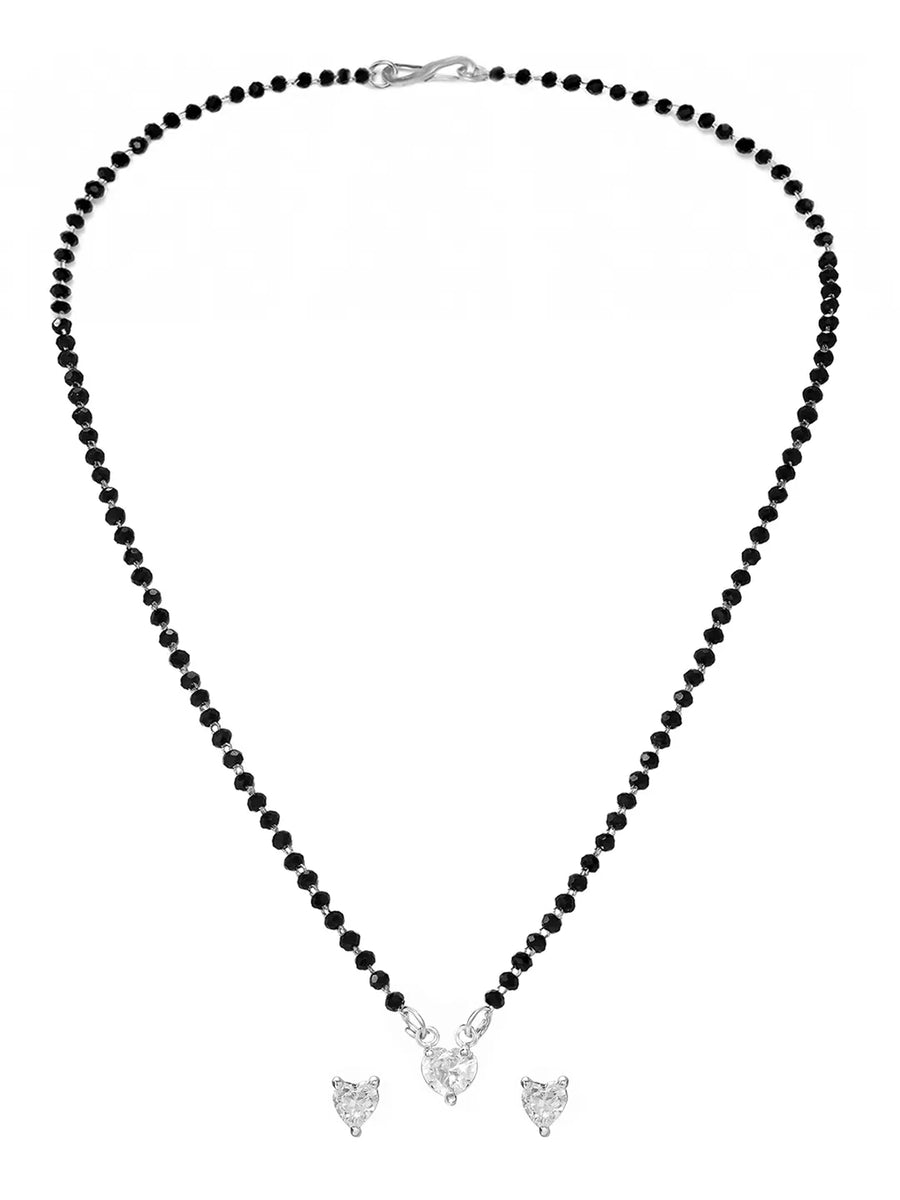 Rhodium Plated Heart Solitaire Mangalsutra Set