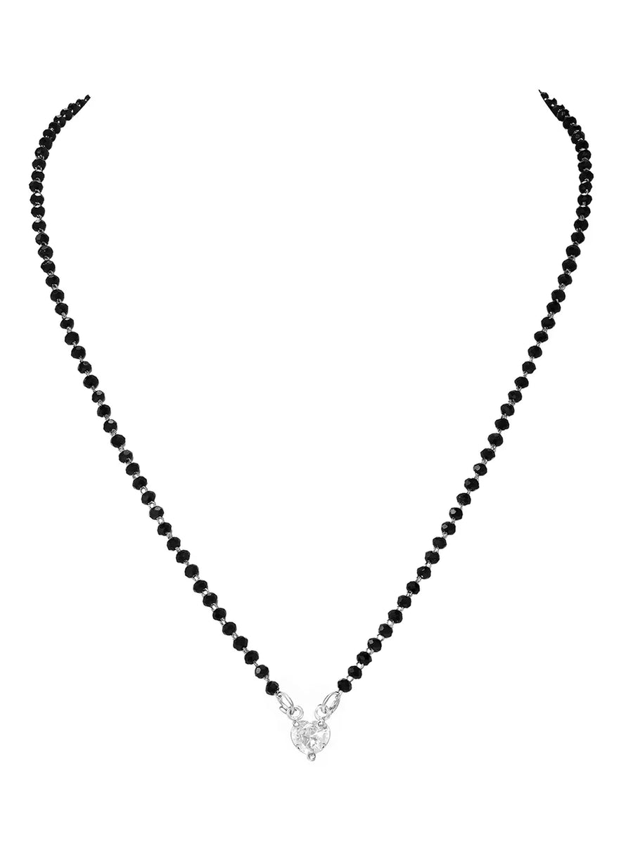 Rhodium Plated Heart Solitaire Mangalsutra Set