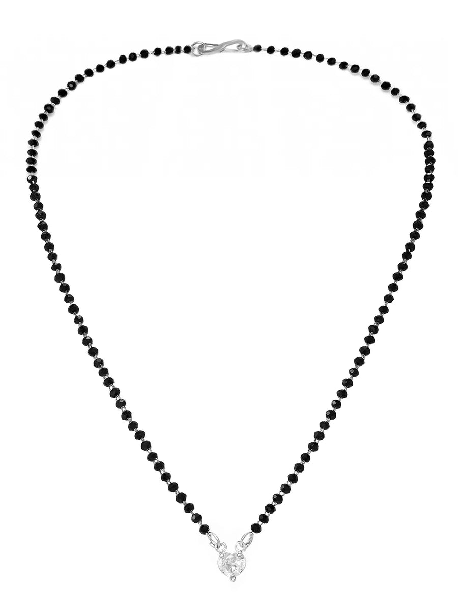 Rhodium Plated Heart Solitaire Mangalsutra Set