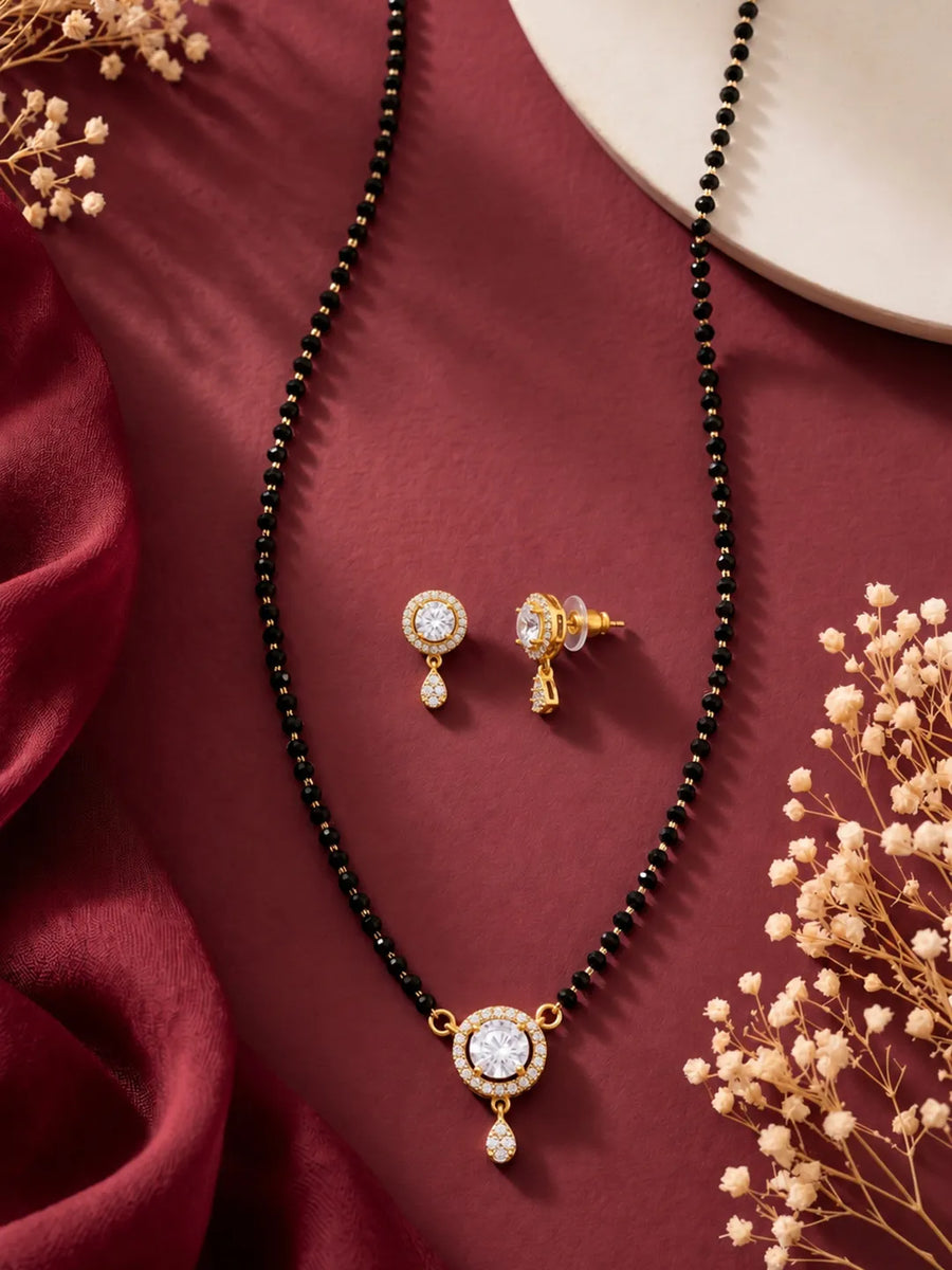 Gold Plated Halo Drop Mangalsutra Set