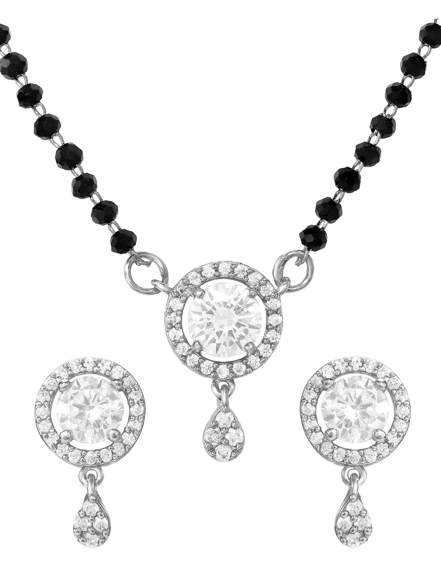 Rhodium Plated Halo Drop Mangalsutra Set