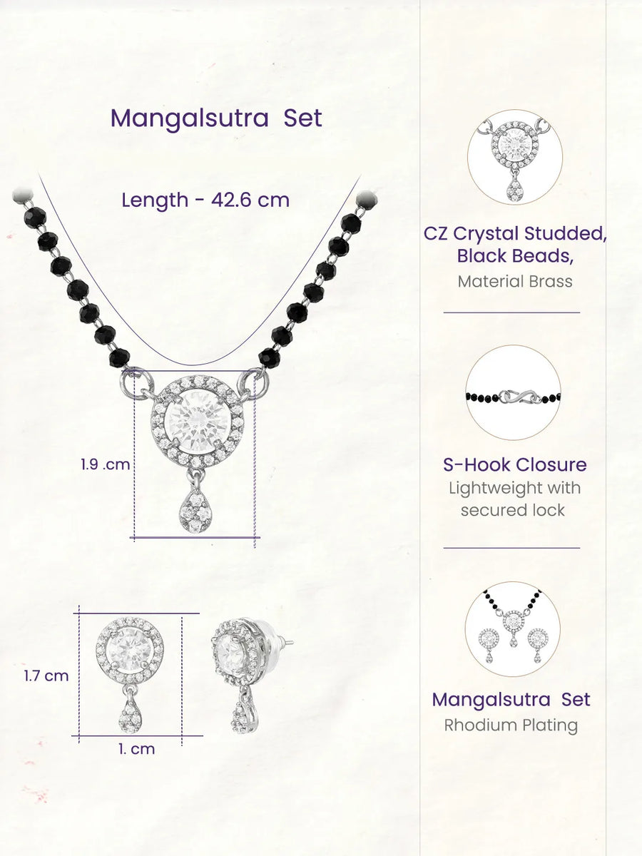Rhodium Plated Halo Drop Mangalsutra Set