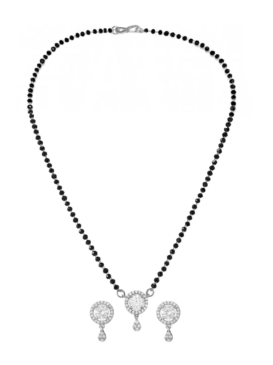 Rhodium Plated Halo Drop Mangalsutra Set