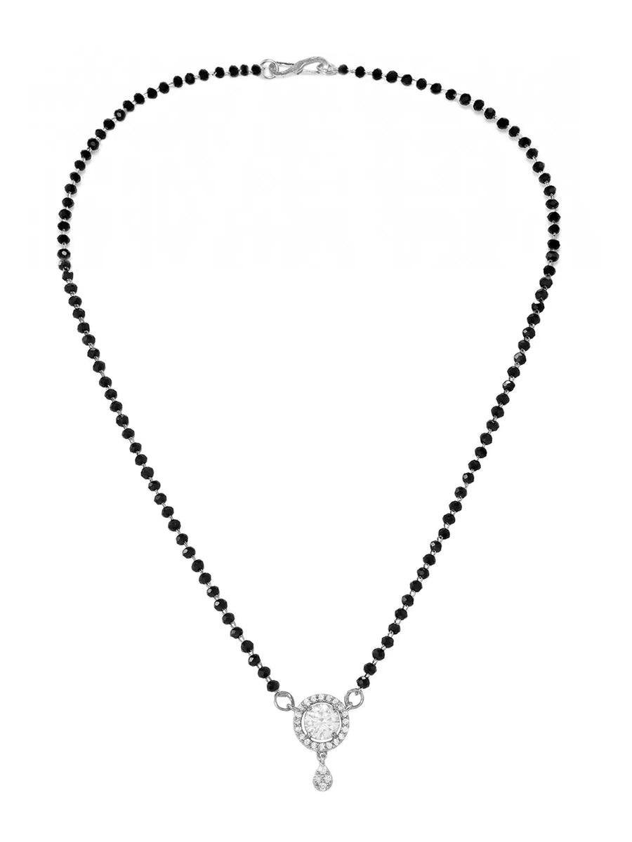 Rhodium Plated Halo Drop Mangalsutra Set