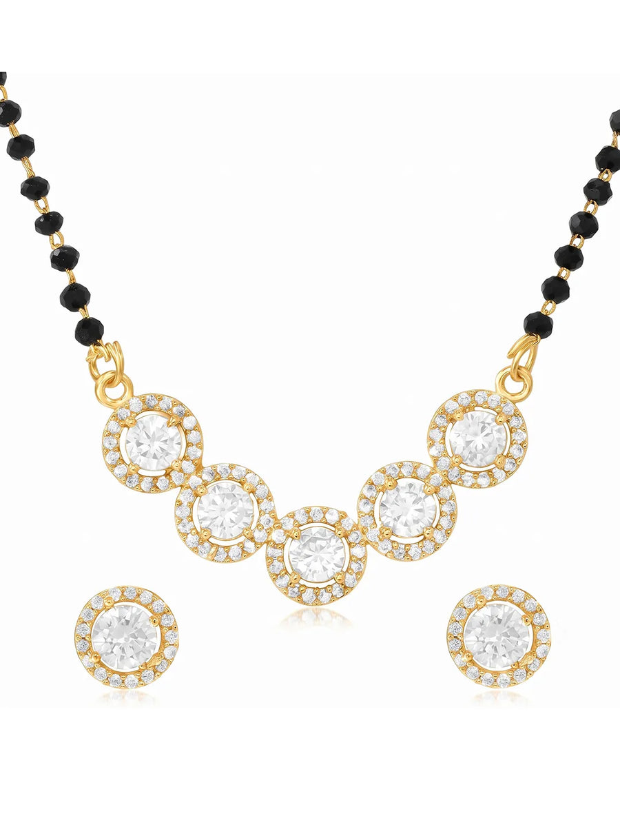 Gold Plated Black Bead Halo Necklace Set