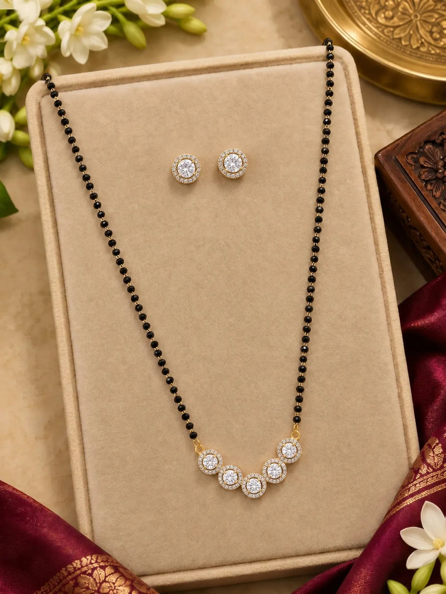 Gold Plated Black Bead Halo Necklace Set