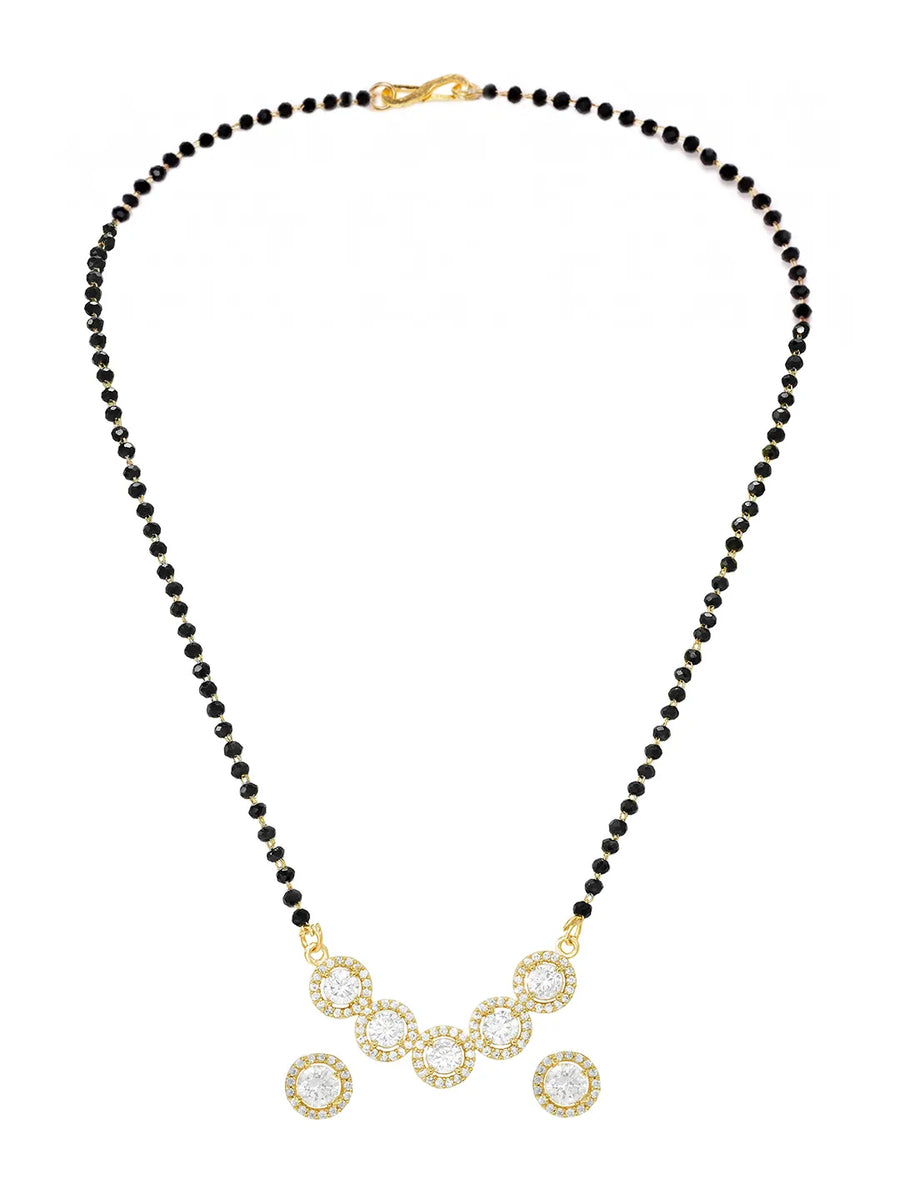 Gold Plated Black Bead Halo Necklace Set