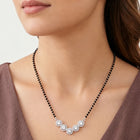 Rhodium Plated Black Bead Halo Necklace Set