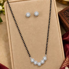 Rhodium Plated Black Bead Halo Necklace Set