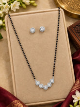 Rhodium Plated Black Bead Halo Necklace Set