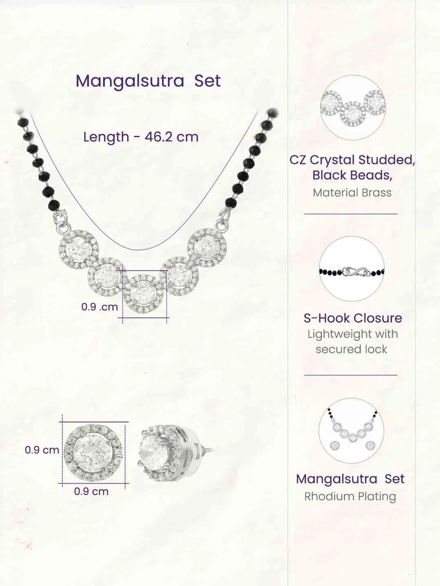 Rhodium Plated Black Bead Halo Necklace Set