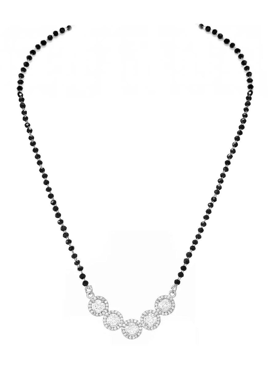 Rhodium Plated Black Bead Halo Necklace Set