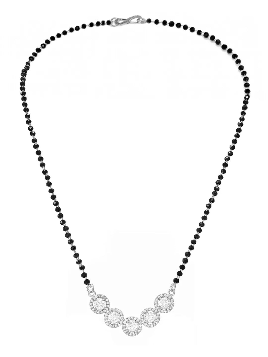 Rhodium Plated Black Bead Halo Necklace Set