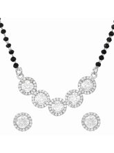 Rhodium Plated Black Bead Halo Necklace Set
