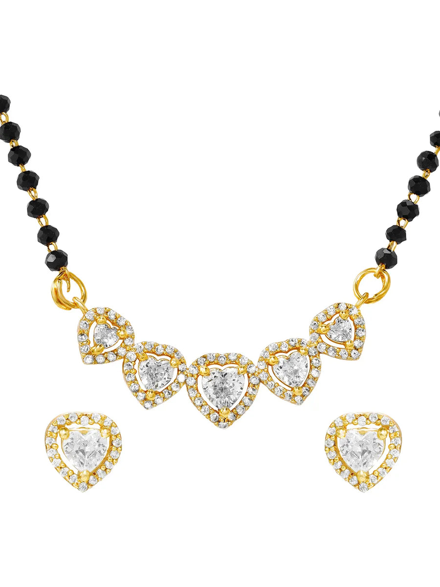 Gold Plated Black Bead Heart Necklace Set