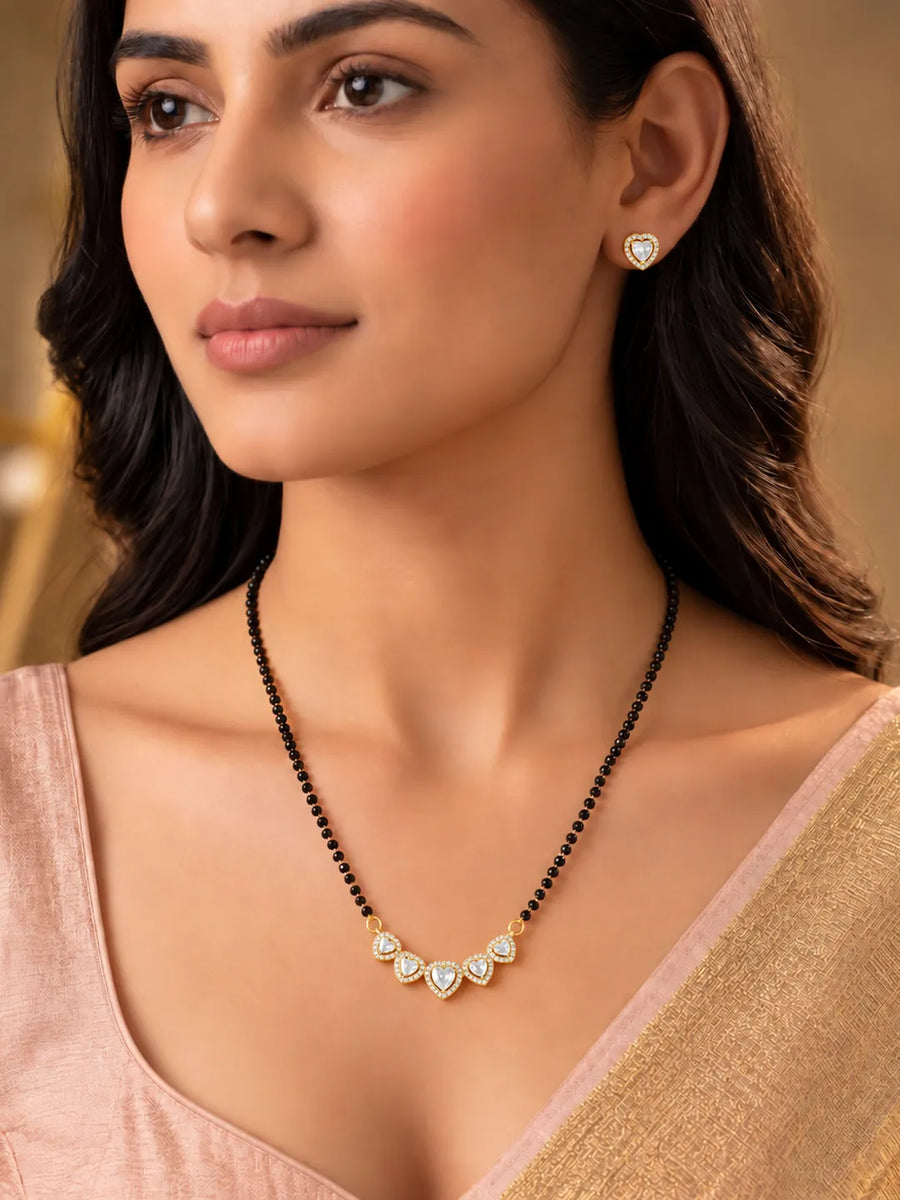 Gold Plated Black Bead Heart Necklace Set