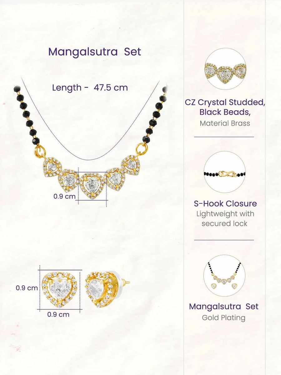 Gold Plated Black Bead Heart Necklace Set