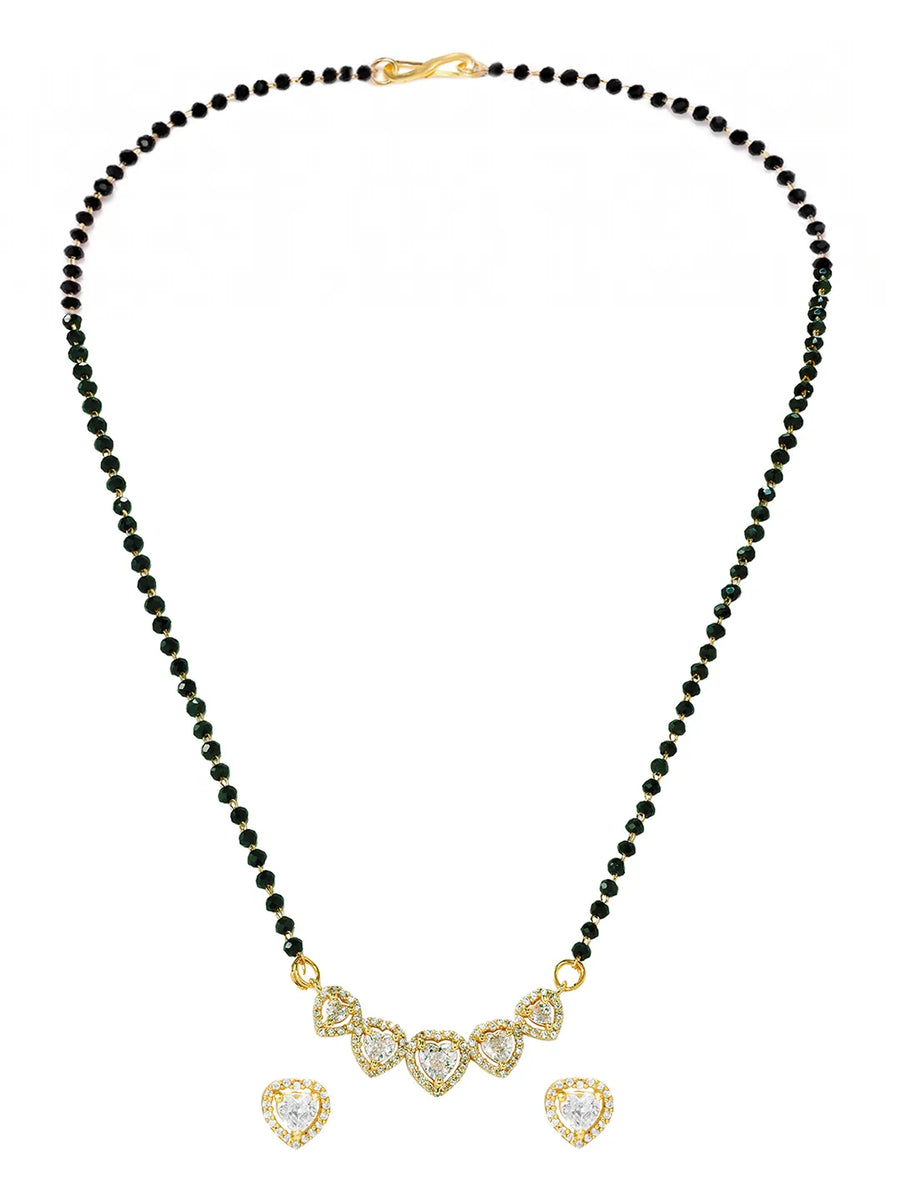 Gold Plated Black Bead Heart Necklace Set