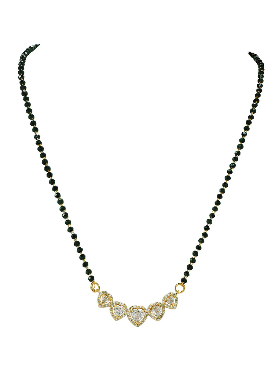 Gold Plated Black Bead Heart Necklace Set