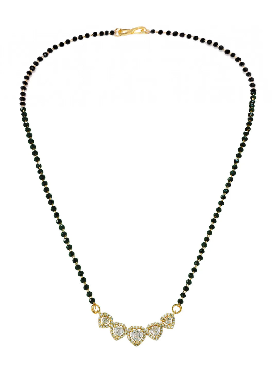 Gold Plated Black Bead Heart Necklace Set