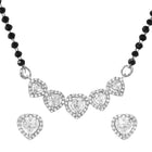 Rhodium Plated Black Bead Heart Necklace Set