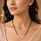 Rhodium Plated Black Bead Heart Necklace Set