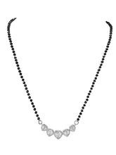 Rhodium Plated Black Bead Heart Necklace Set
