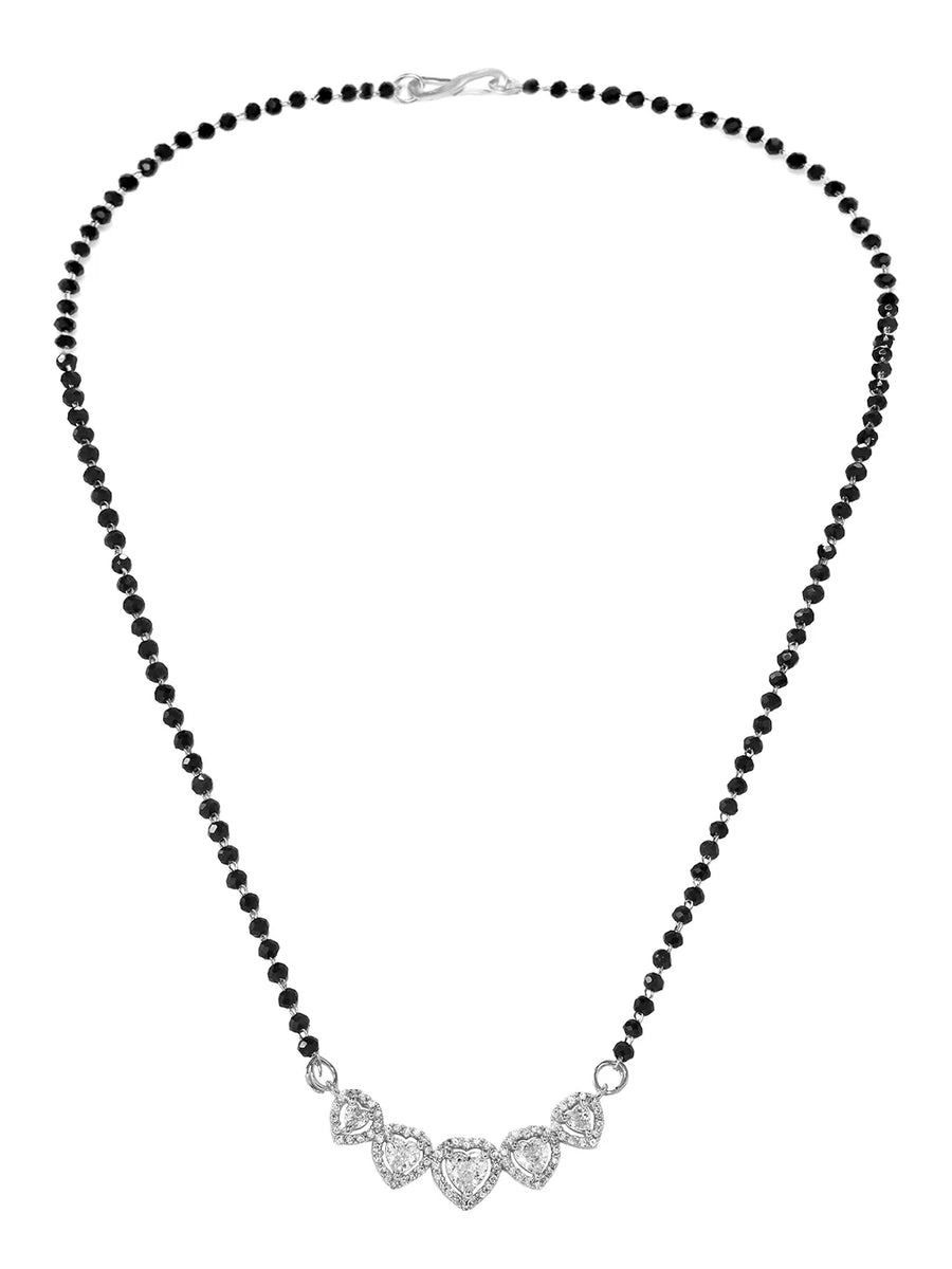 Rhodium Plated Black Bead Heart Necklace Set