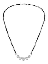 Rhodium Plated Black Bead Heart Necklace Set