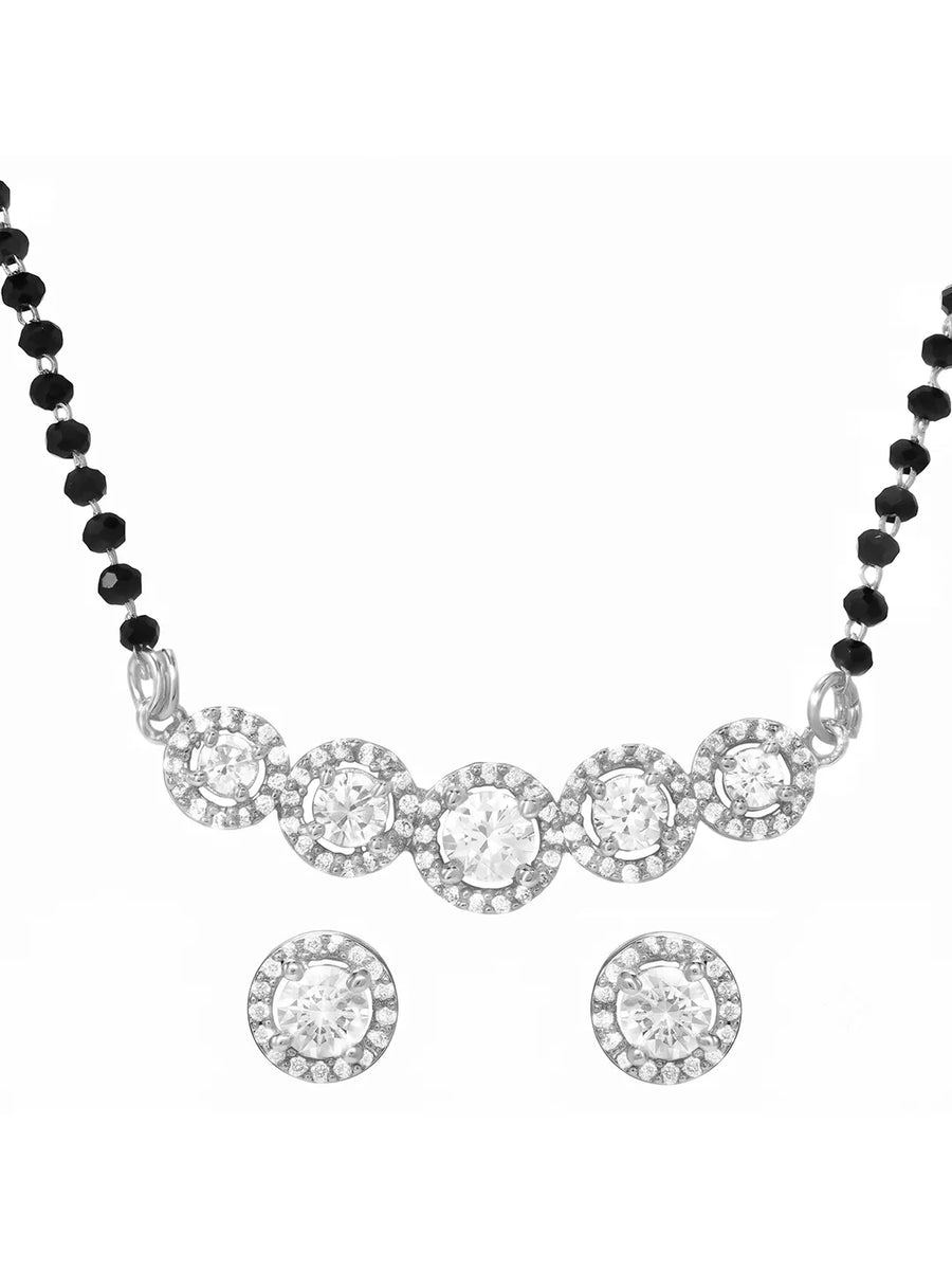 Rhodium Plated Classic Halo Mangalsutra Set