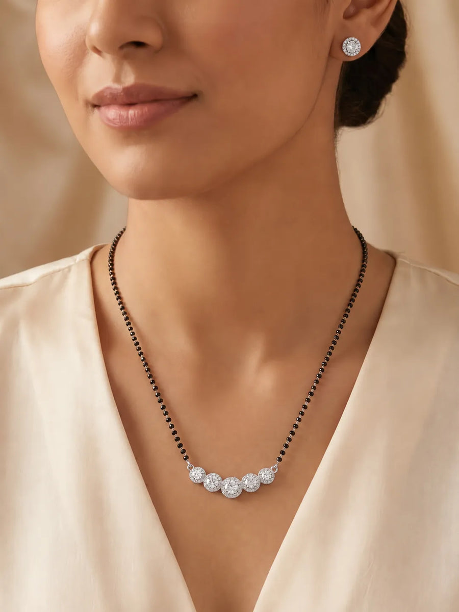 Rhodium Plated Classic Halo Mangalsutra Set