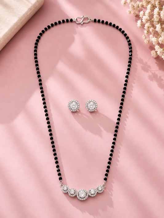 Rhodium Plated Classic Halo Mangalsutra Set