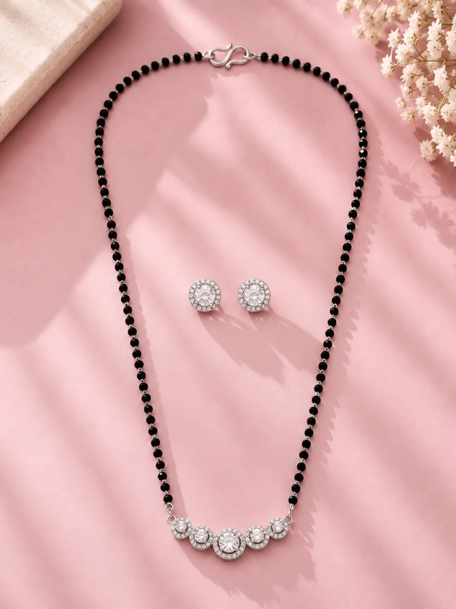 Rhodium Plated Classic Halo Mangalsutra Set