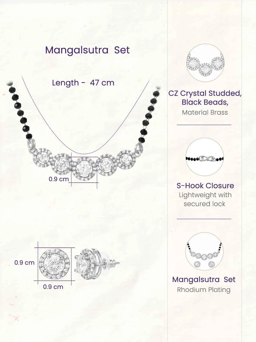 Rhodium Plated Classic Halo Mangalsutra Set