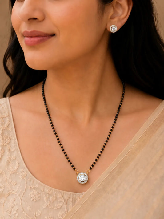 Gold Plated Solitaire Halo Mangalsutra Set