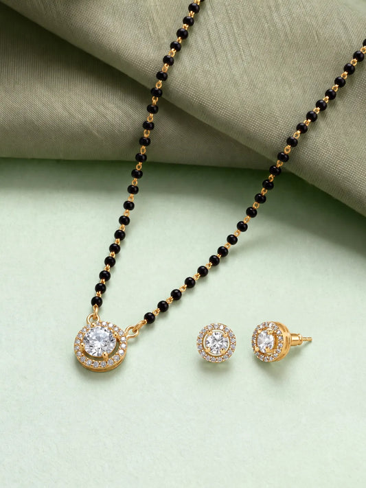 Gold Plated Solitaire Halo Mangalsutra Set