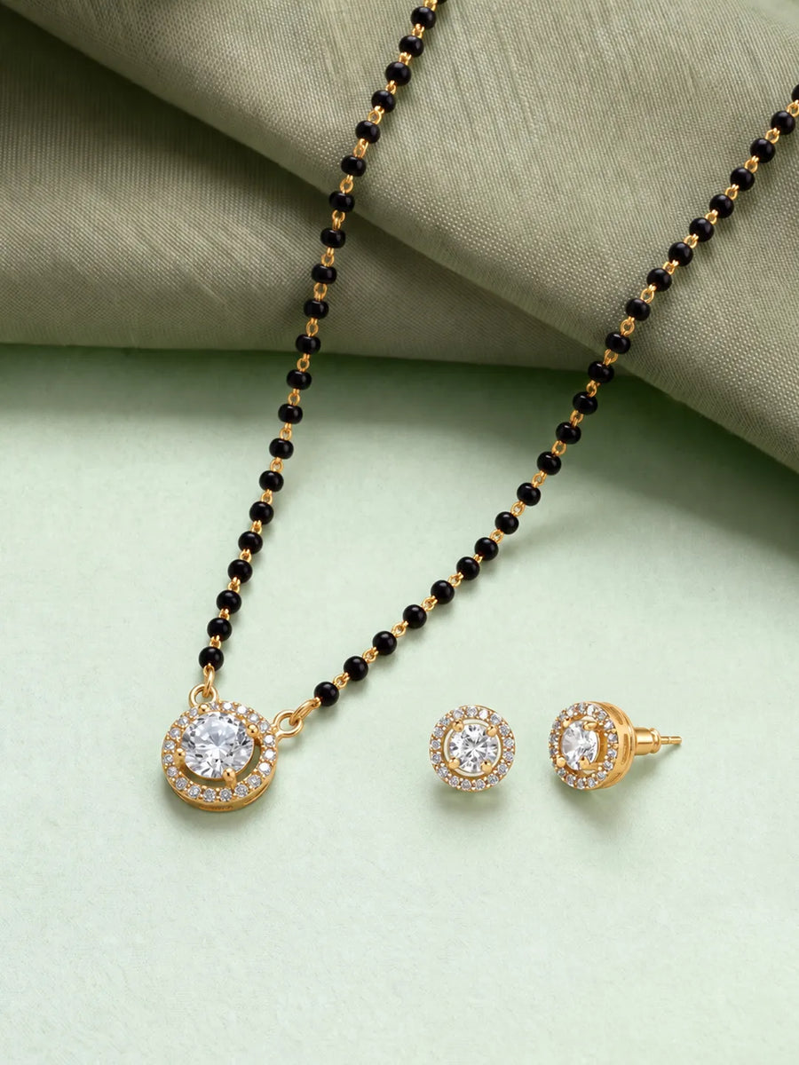 Gold Plated Solitaire Halo Mangalsutra Set